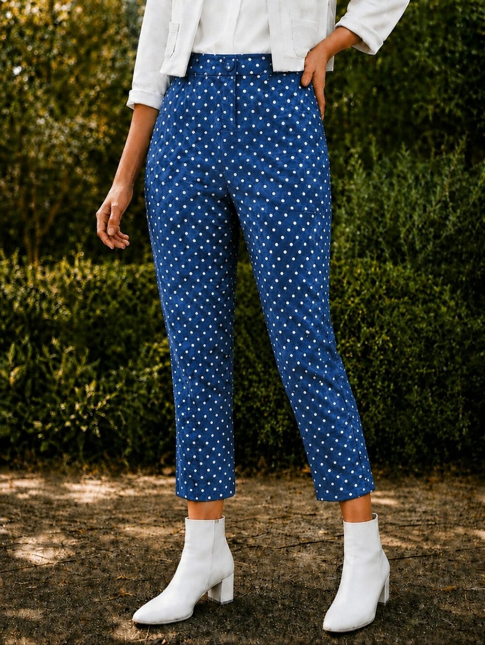 Talbots Blue White Polka Dot Ankle Crop Cotton Zipper Pants Size 10